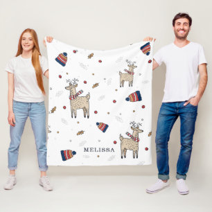 Christmas Reindeer Hats Rustic Personalised Fleece Blanket