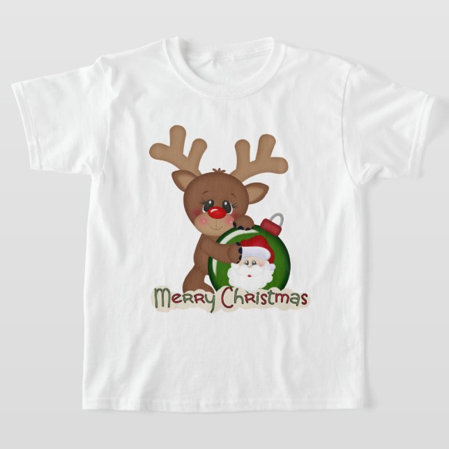 Christmas Reindeer Holiday cartoon kids t-shirt (Laydown)