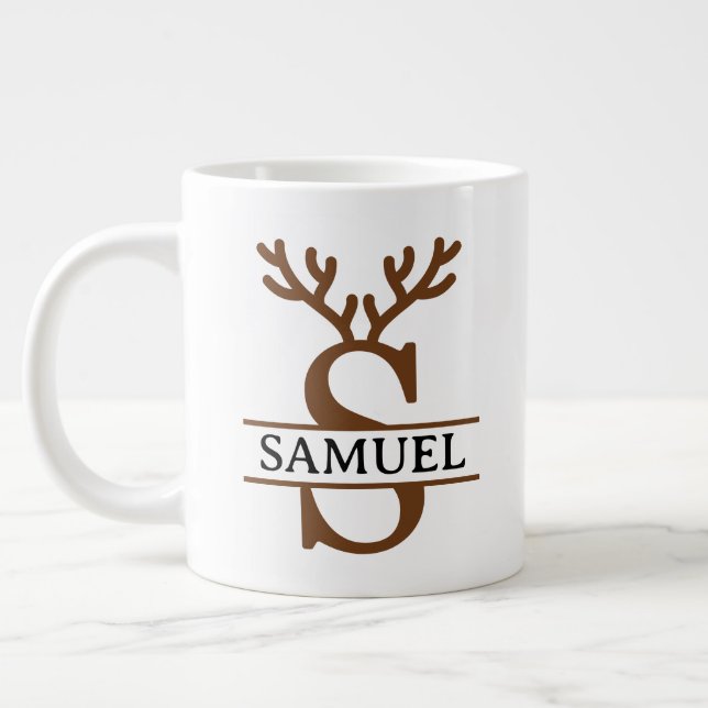 Christmas Reindeer holiday Mug, Custom winter  Large Coffee Mug (Left)