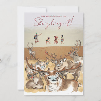 Christmas Reindeer holiday photocard Pale Grey