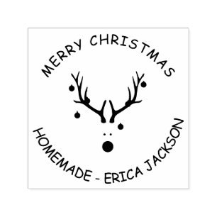 Christmas reindeer homemade name self-inking stamp