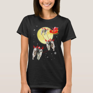 Christmas Reindeer Husky Dog Sleigh Christmas T-Shirt