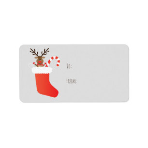 Christmas Reindeer In A Stocking Candy Cane Label