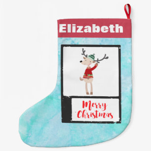 Christmas Reindeer In An Ugly Sweater Whimsical Large Christmas Stocking
