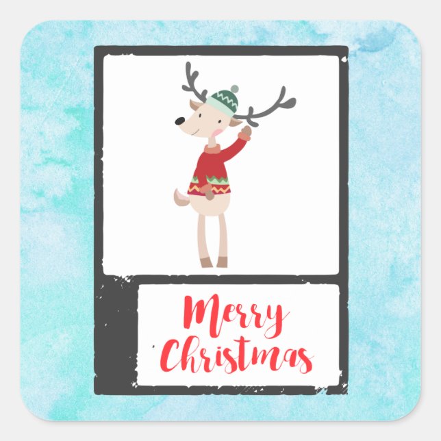 Christmas Reindeer In An Ugly Sweater Whimsical Square Sticker (Front)