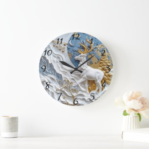 Christmas Reindeer in Snow Large Clock