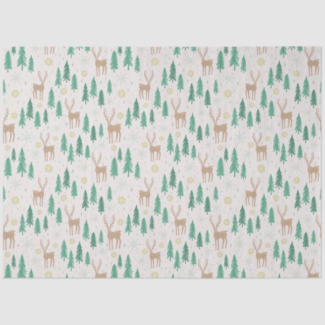 Christmas Reindeer in the Evergreen Winter Forest Tissue Paper (Front)