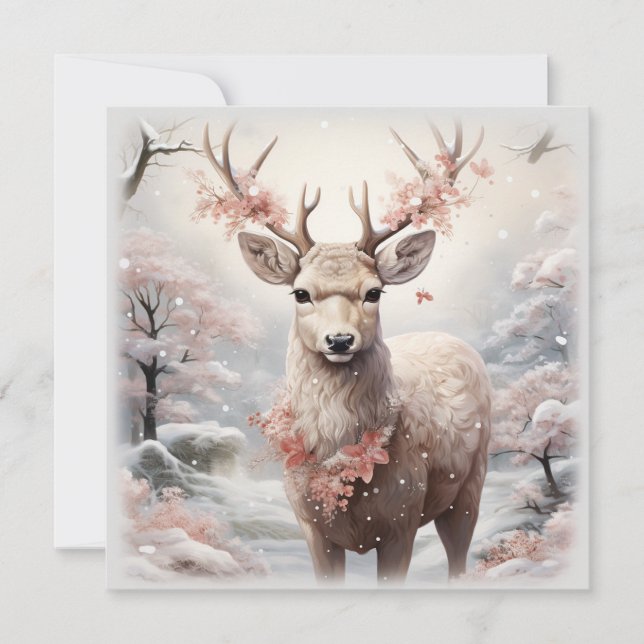 Christmas Reindeer In The Forest Card (Front)