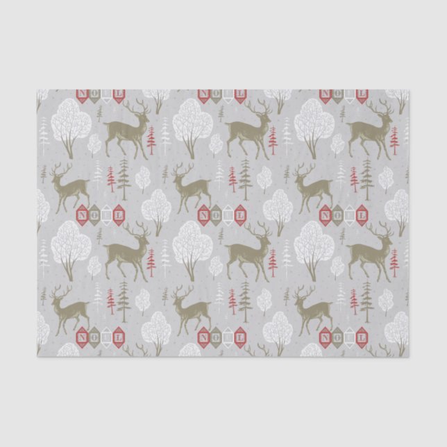 Christmas Reindeer In White Wood Pattern Tissue Paper (Front)