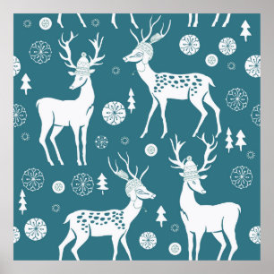 Christmas reindeer in woolly hatsdeer,reindeer,vin poster