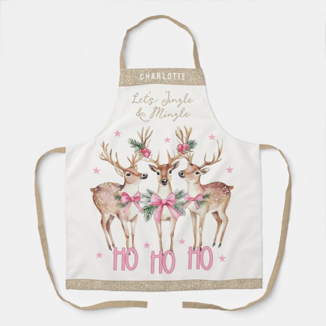 Christmas Reindeer Jingle & Mingle Personalised Apron (Front)