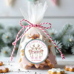 Christmas Reindeer Jingle & Mingle Personalised Classic Round Sticker<br><div class="desc">Christmas Reindeer Jingle & Mingle Festive Party Personalised Name Stickers features festive reindeer with pink bows and floral accents with the text "Let's Jingle & Mingle" in modern pink calligraphy script typography with your personalised name. Perfect personalised gift for Christmas and the holidays for family and friends. Designed by ©2024...</div>