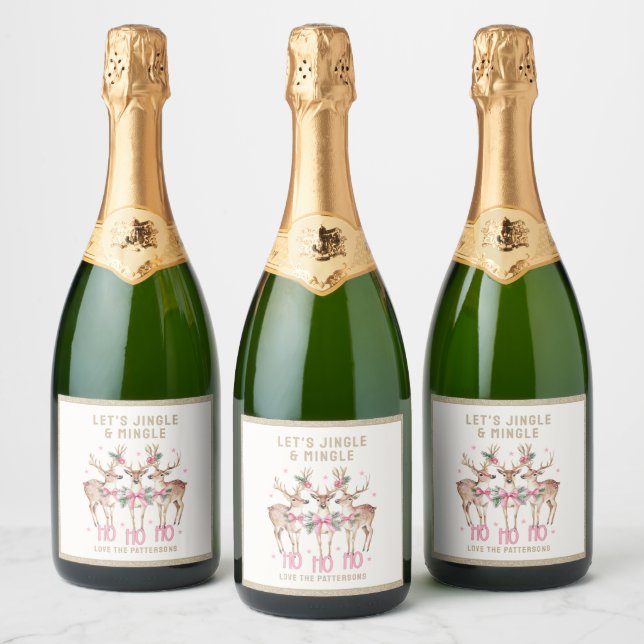 Christmas Reindeer Jingle & Mingle Personalised Sparkling Wine Label (Bottles)