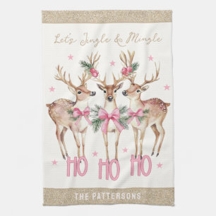 Christmas Reindeer Jingle & Mingle Personalised Tea Towel