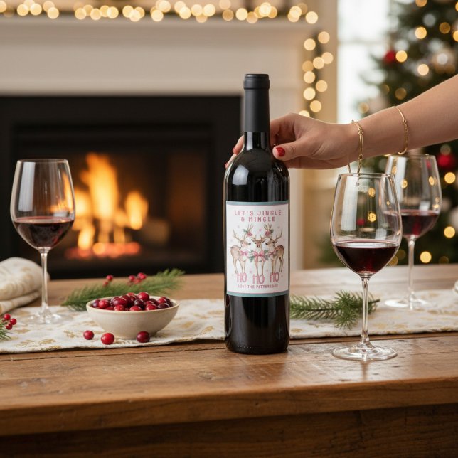 Christmas Reindeer Jingle & Mingle Personalised Wine Label (Creator Uploaded)