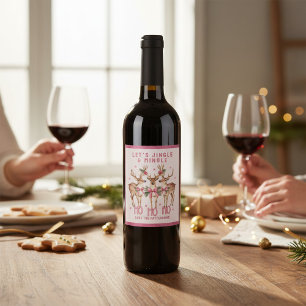 Christmas Reindeer Jingle & Mingle Personalised Wine Label