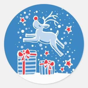 Christmas reindeer jumping over gifts sticker