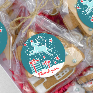 Christmas reindeer jumping thank you sticker
