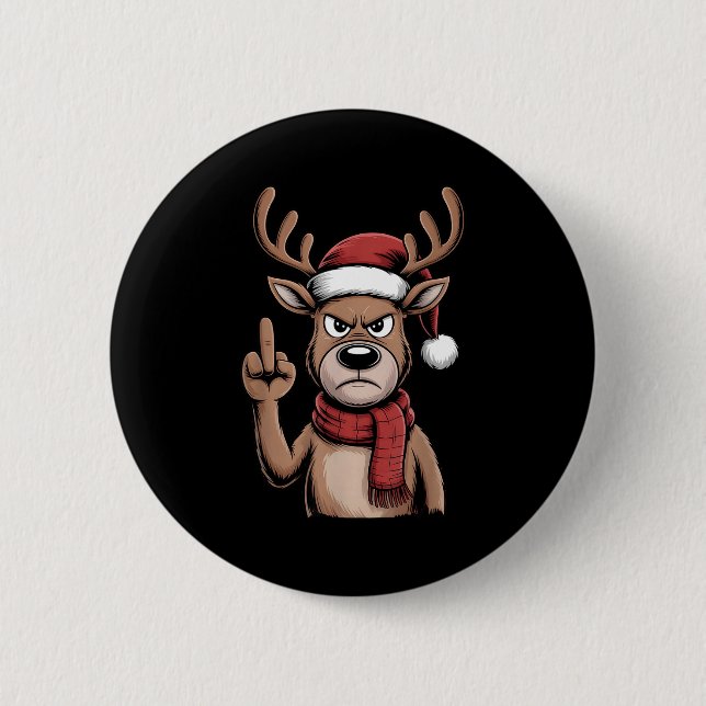 Christmas Reindeer Middle Finger Sarcastic Xmas Fu 6 Cm Round Badge (Front)