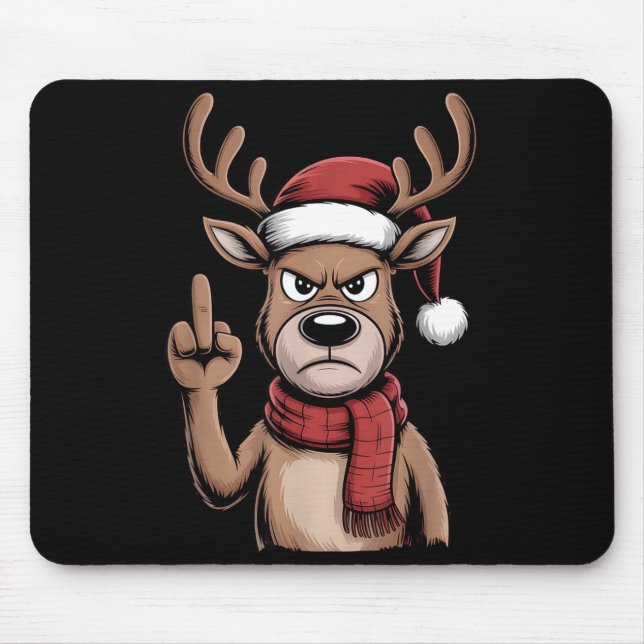 Christmas Reindeer Middle Finger Sarcastic Xmas Fu Mouse Pad (Front)