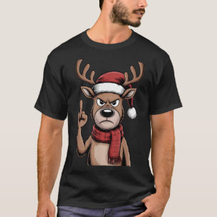 Christmas Reindeer Middle Finger Sarcastic Xmas Fu T-Shirt