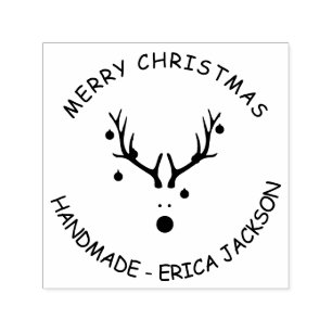Christmas reindeer modern handmade name self-inking stamp