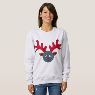 christmas reindeer moon emoji womens sweatshirt