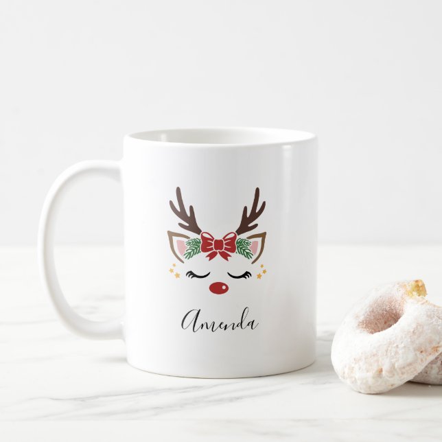 Christmas reindeer mug gift for her (With Donut)