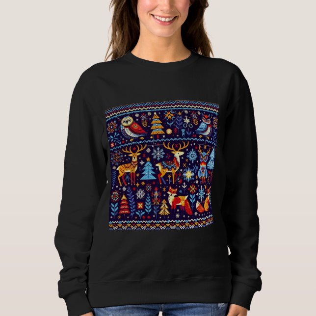 Christmas Reindeer Nordic Pattern Sweatshirt  (Front)