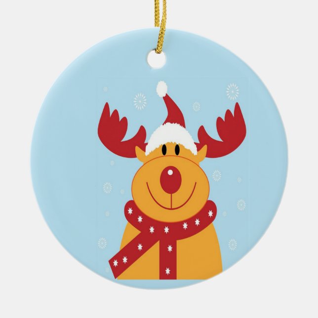 Christmas reindeer on blue ceramic tree decoration (Front)