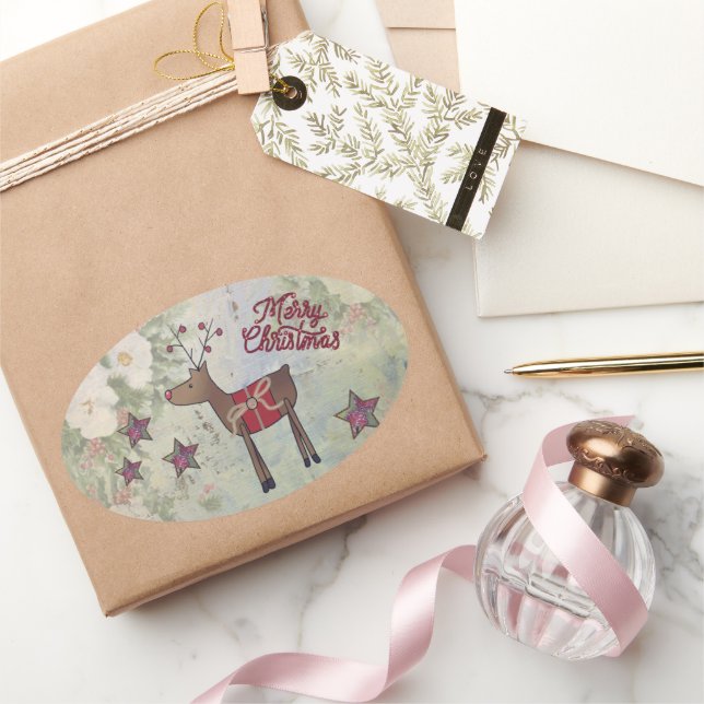 Christmas reindeer oval sticker (Gifting)