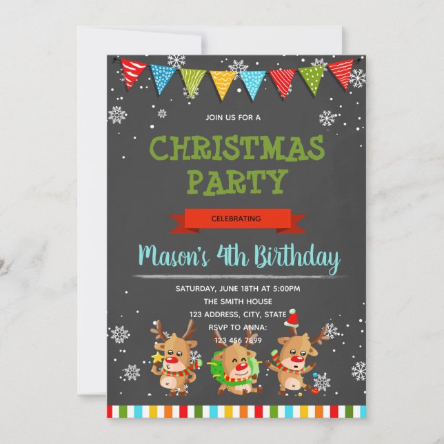 Christmas reindeer party invitation (Front)