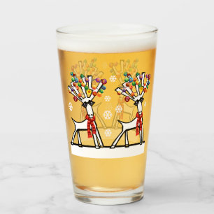 Christmas reindeer party with snowflakes glass