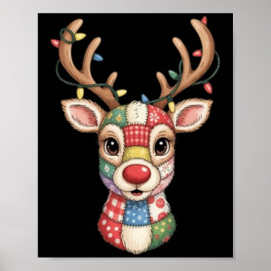 Christmas Reindeer Patchwork Men Women Kids Cute R Poster