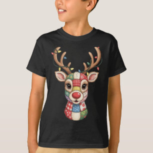 Christmas Reindeer Patchwork Men Women Kids Cute R T-Shirt