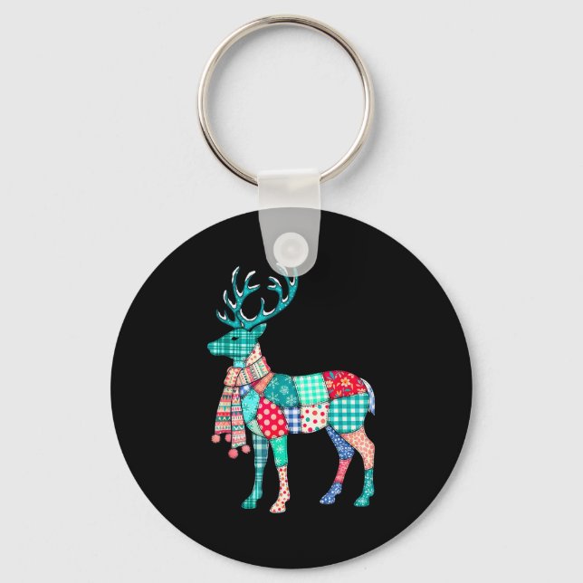 Christmas Reindeer Patchwork Reindeer Men Women Ki Key Ring (Front)