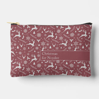 Christmas Reindeer Pattern Red with Text Accessory Pouch
