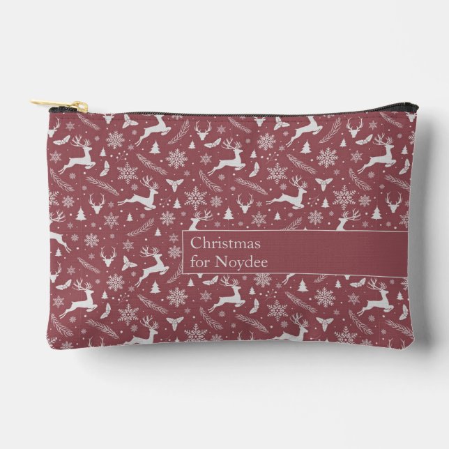 Christmas Reindeer Pattern Red with Text Accessory Pouch (Front)