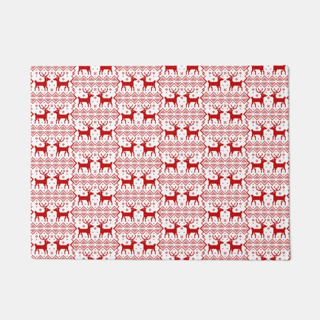 Christmas Reindeer Pattern Winter Theme Holiday Doormat (Front)