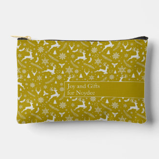 Christmas Reindeer Pattern Yellow with Text Accessory Pouch