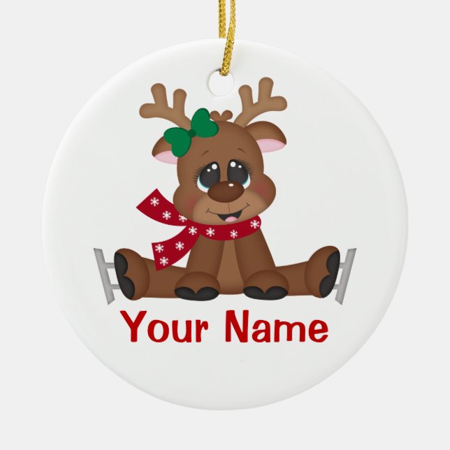 Christmas Reindeer Personalised Ceramic Tree Decoration (Front)