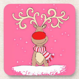Christmas reindeer pink set of 6 coasters