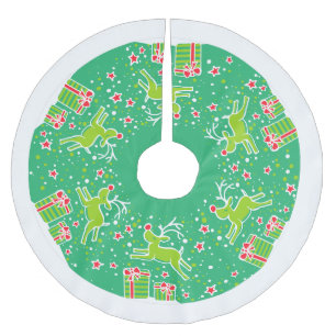 Christmas reindeer prancing over gifts tree skirt
