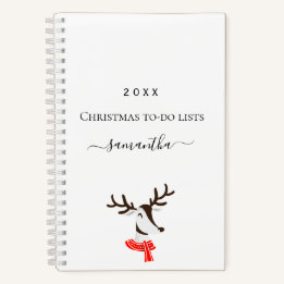 Christmas reindeer red white to do lists name notebook