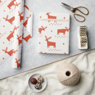 Christmas reindeer. Red woodland animal pattern Wrapping Paper