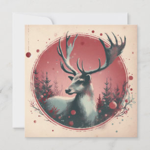 Christmas Reindeer Retro Boho Holiday Card
