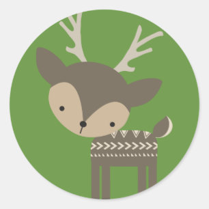 Christmas Reindeer Round Glossy Stickers