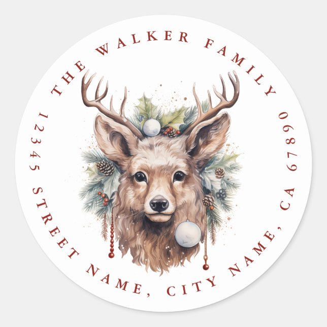 Christmas Reindeer Round Stickers (Front)