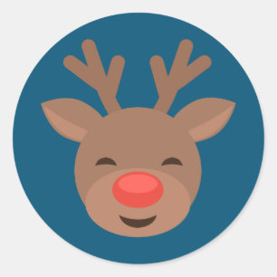 Christmas Reindeer Rudolf on Blue Classic Round Sticker