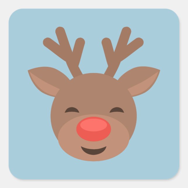 Christmas Reindeer Rudolf on Light Blue Square Sticker (Front)